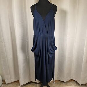 BCBG Generation Navy Midi Dress Size L Stretch Pockets Casual
